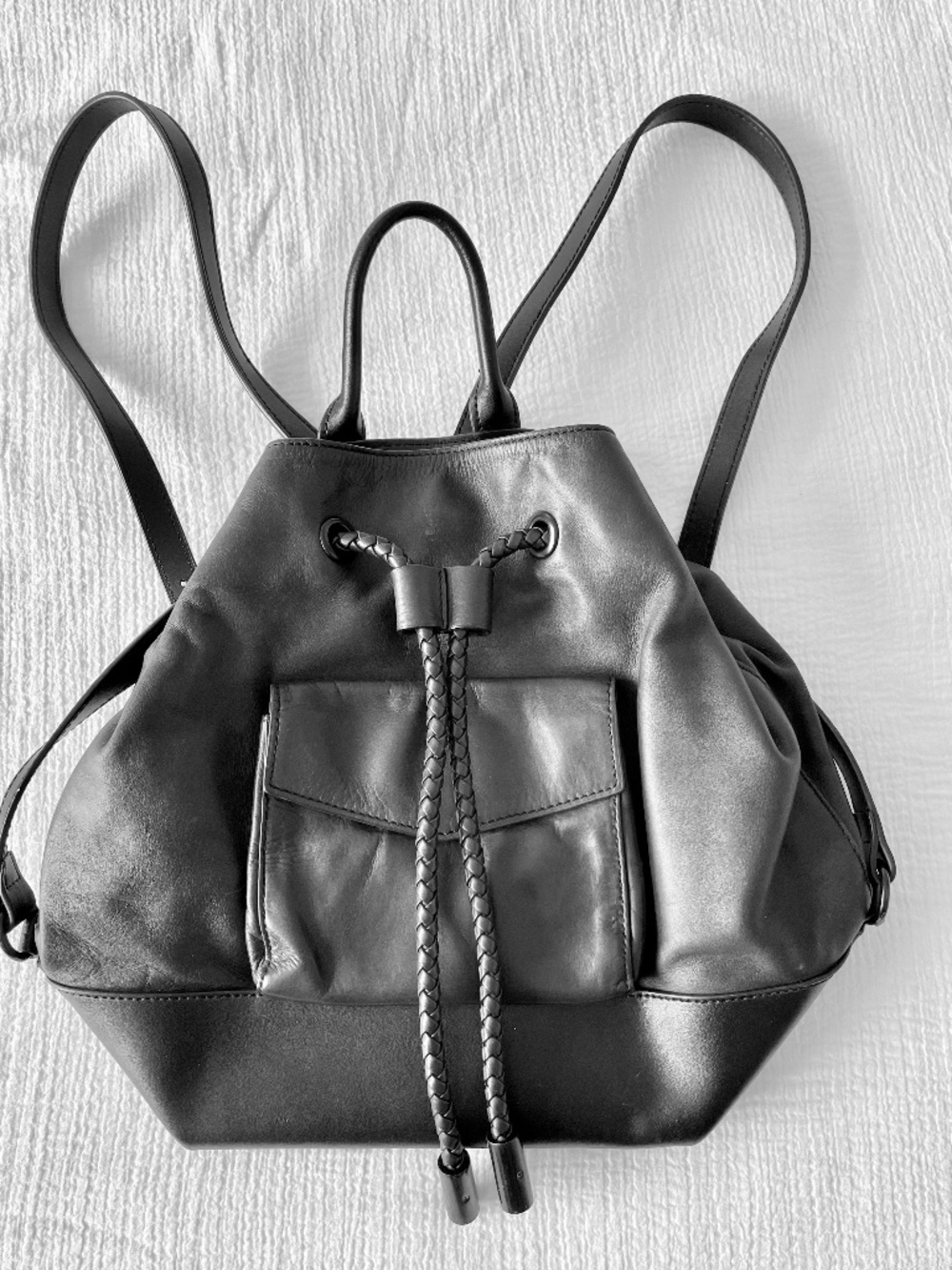 L.A.M.B by Gwen Stefani - Soft Black Leather Braided Drawstring Backpack